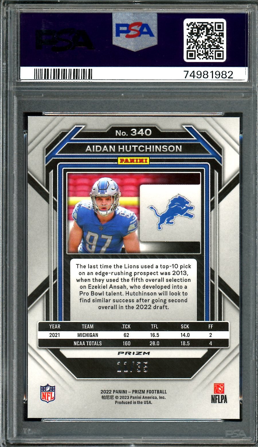 2022 Panini Prizm Aidan Hutchinson Rookie Red Shimmer /35 PSA 9 Lions - Trading Card Market
