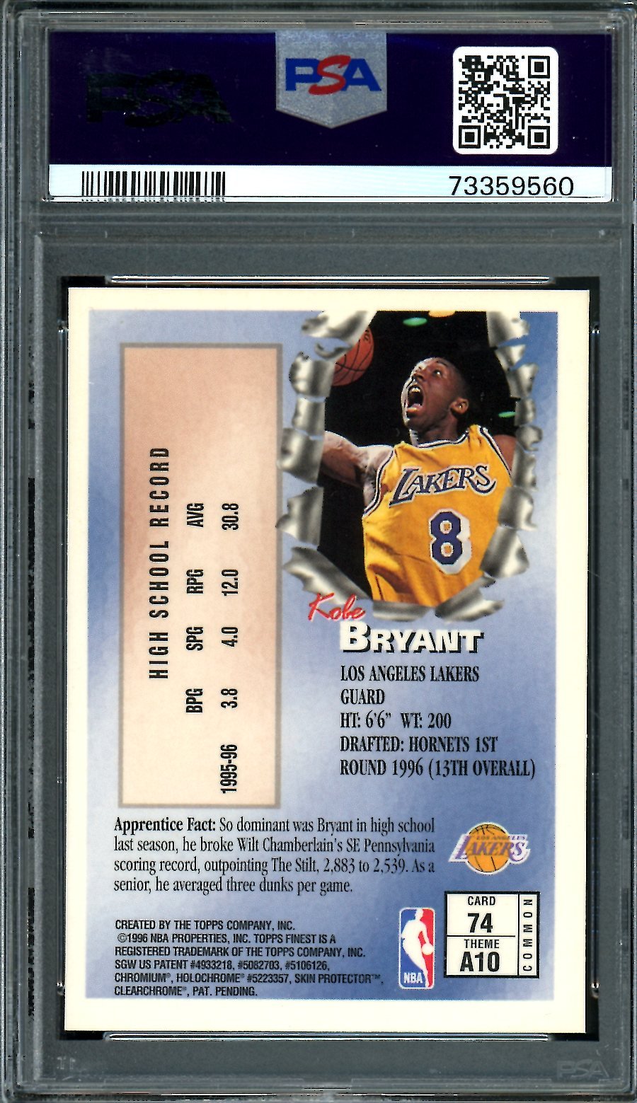 1996/97 Topps Finest Kobe Bryant Rookie w/ Coating PSA 8 Lakers - Trading Card Market