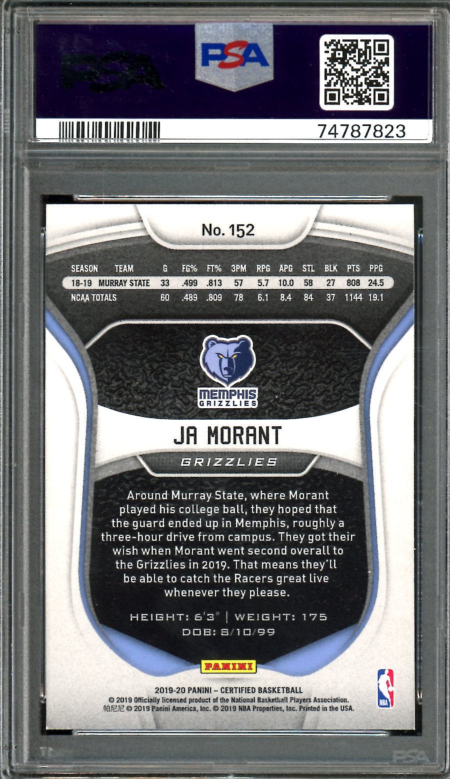 2019/20 Panini Certified Ja Morant Rookie PSA 10 Grizzlies - Trading Card Market