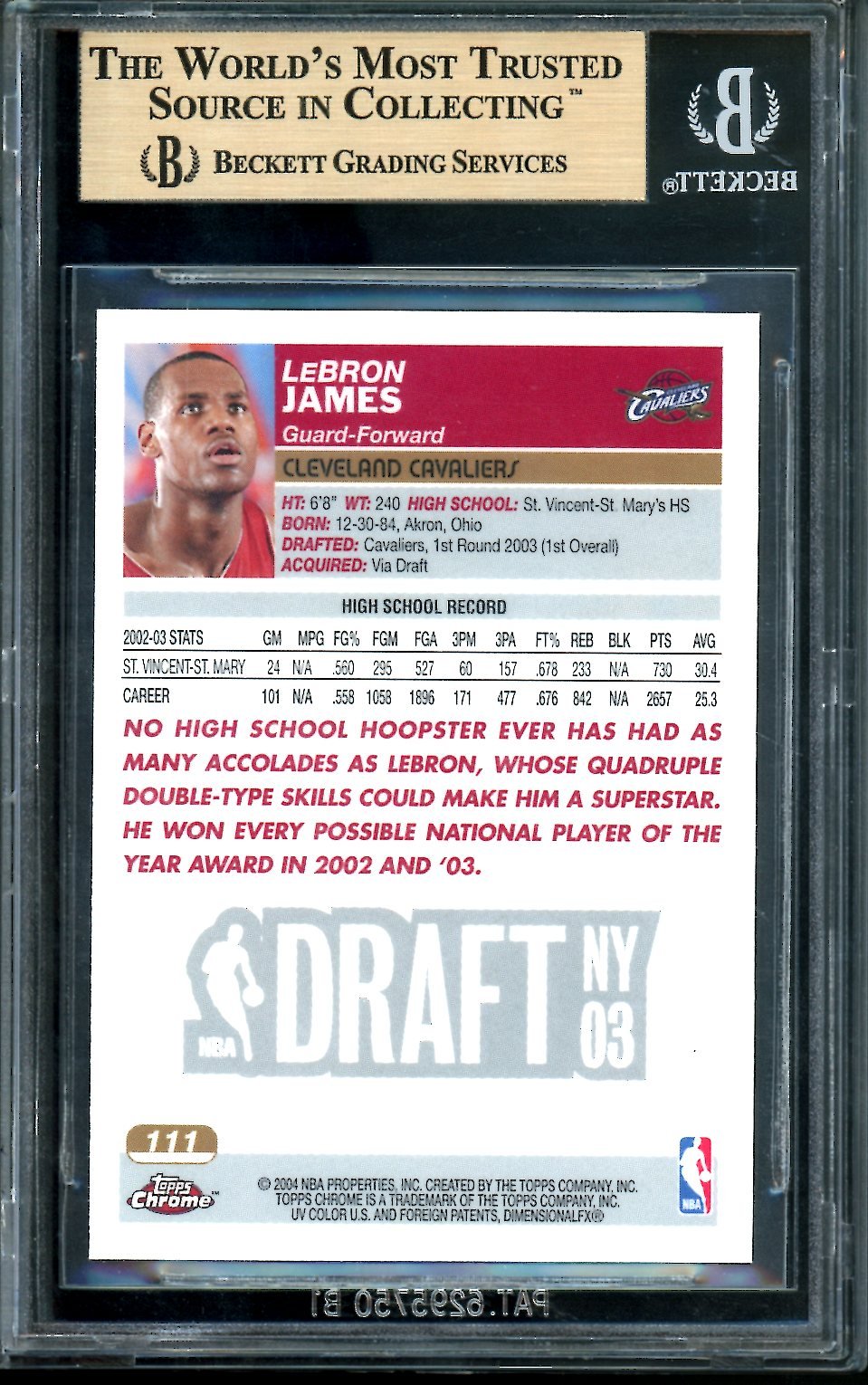 2003/04 Topps Chrome LeBron James Rookie BGS 9.5 Cavaliers - Trading Card Market