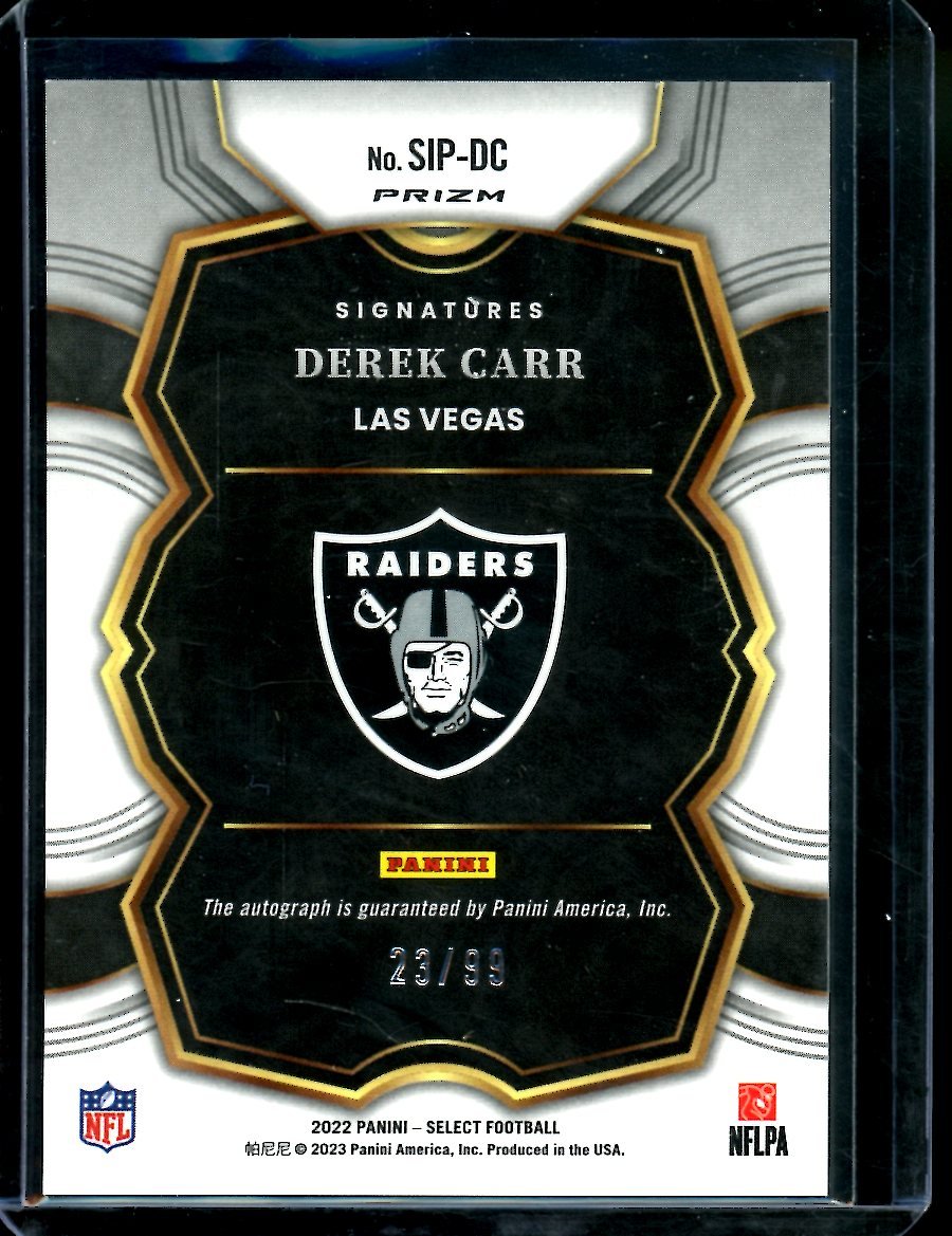 2022 Panini Select Derek Carr Silver Auto /99 Raiders - Trading Card Market