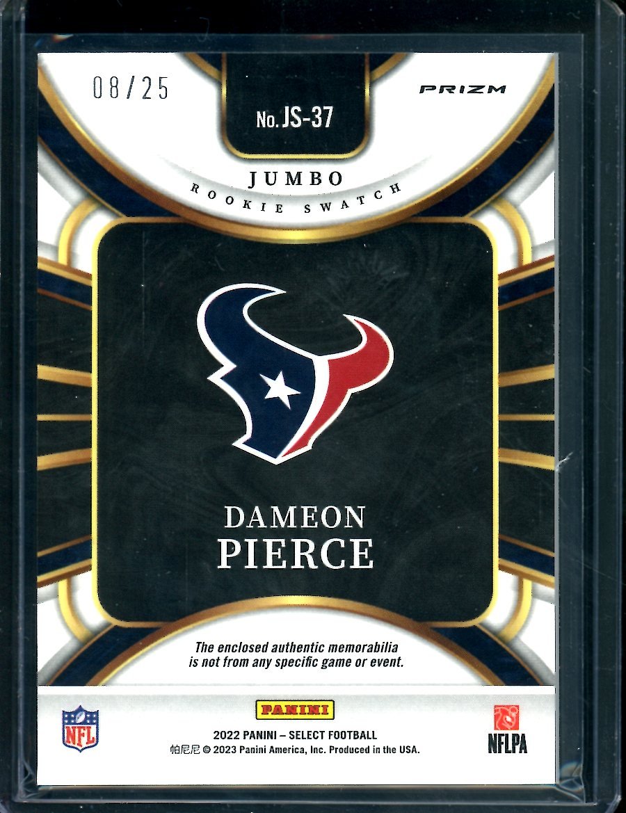 2022 Panini Select Dameon Pierce Rookie Tye-Die Patch /25 Texans