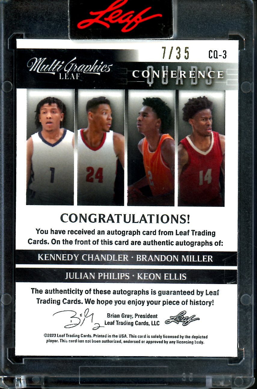 2023 Leaf MuliGraphics Brandon Miller/Kennedy Chandler Quad Auto /35 Hornets - Trading Card Market