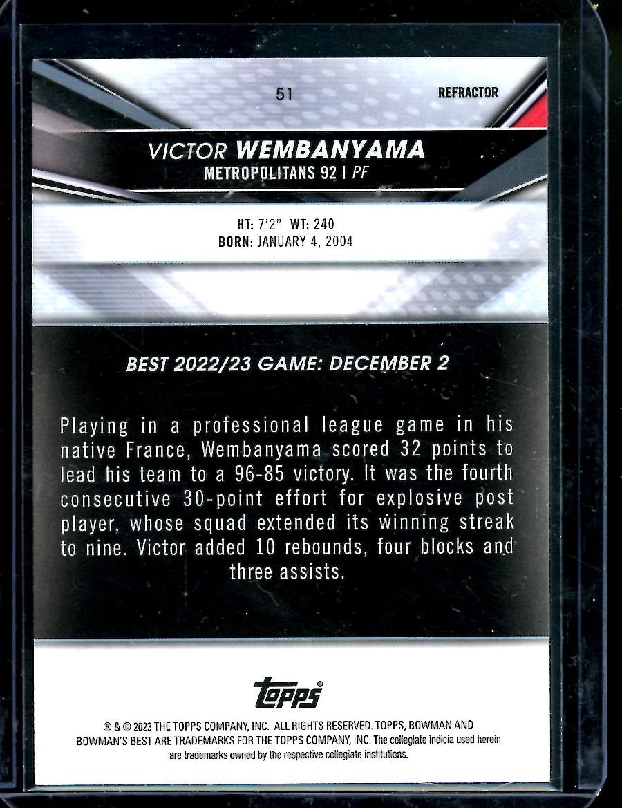 2023 Bowmans Best University Victor Wembanyama Refractor Spurs - Trading Card Market