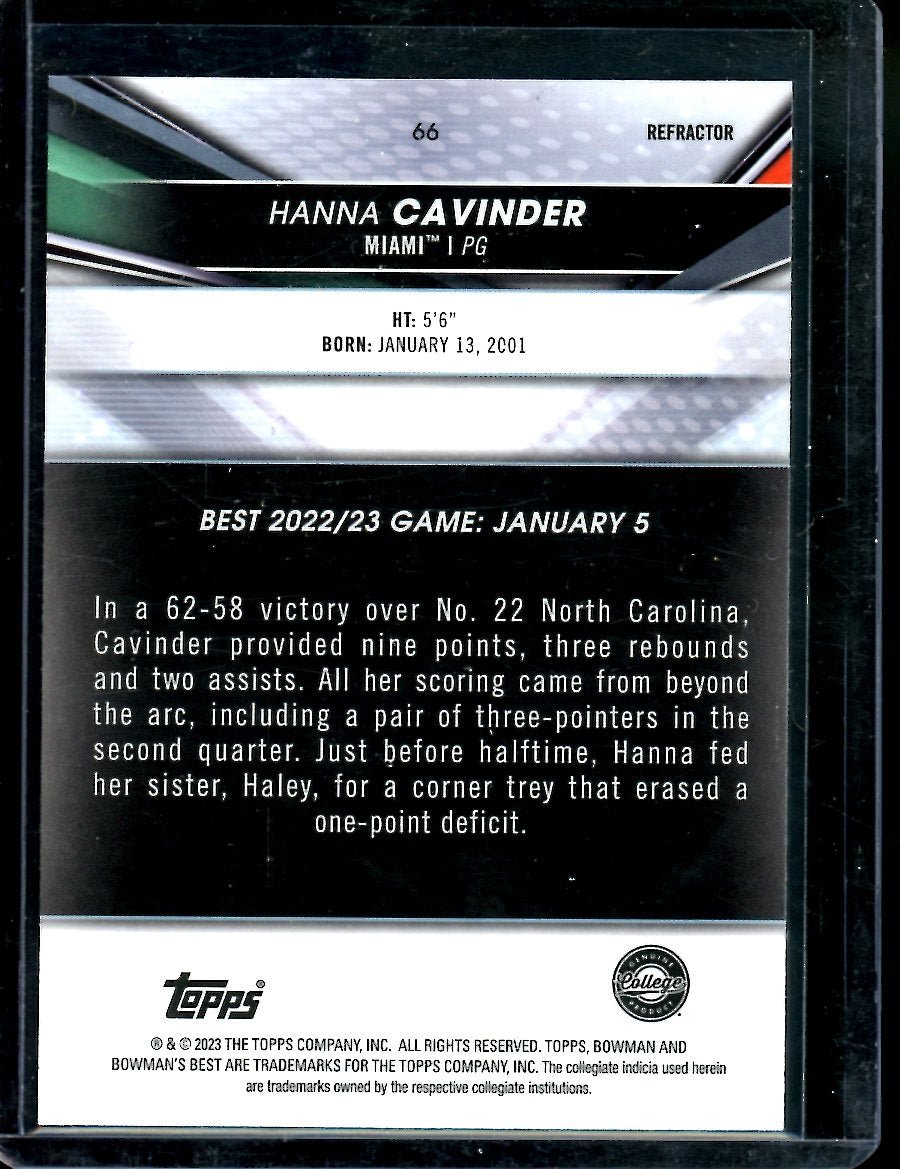 2023 Bowmans Best University Hanna Cavinder Refractor Miami - Trading Card Market