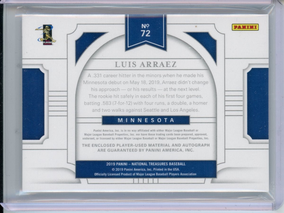 2019 Panini National Treasures Luis Arraez Rookie RPA Gold /49 Twins - Trading Card Market
