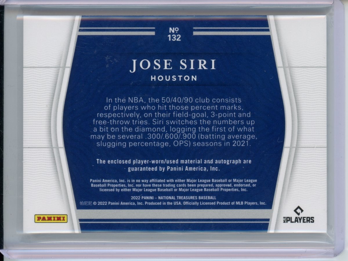 2022 Panini National Treasures Jose Siri Rookie RPA Gold /25 Astros - Trading Card Market