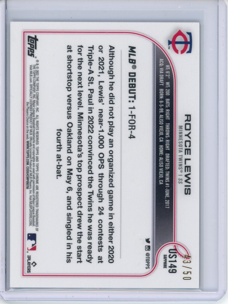 2022 Topps Chrome Update Sapphire Royce Lewis Rookie Debut Gold /50 Twins - Trading Card Market