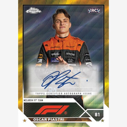 2023 Topps Chrome F1 Formula 1 Racing Cards-Oscar Piastri Auto-Gold Wave