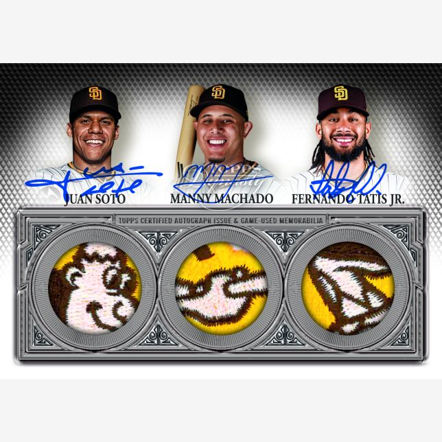 2023 Topps Dynasty Baseball Cards-Soto_Machado_Tatis Triple Auto Patch
