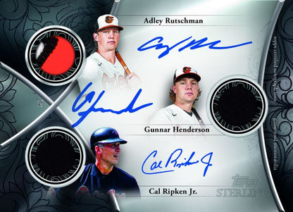 2024 Topps Sterling Baseball Cards-Adley Rutschman_Gunnar Henderson_Cal Ripken Jr Triple Auto Relics