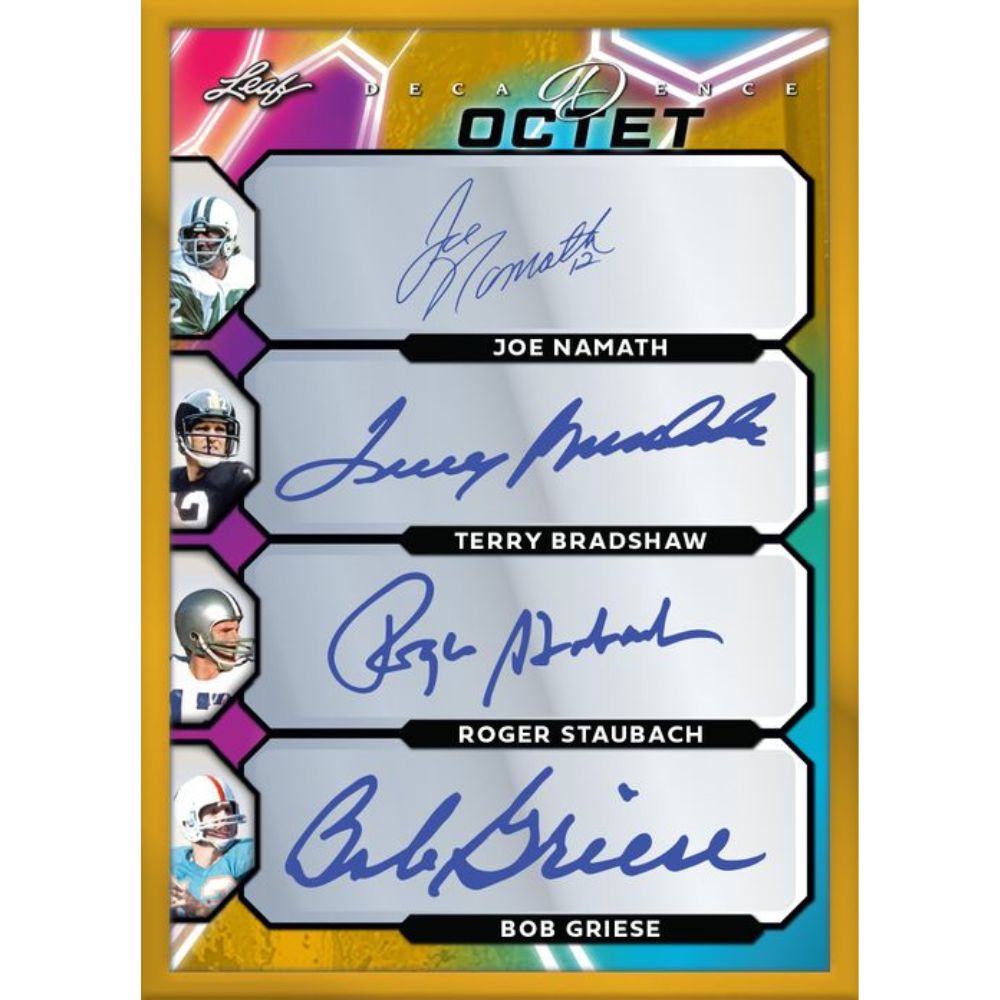 2024 Leaf Decadence Multi-Sport Cards - Octet: Joe Namath_Terry Bradshaw_Roger Staubach_Bob Griese