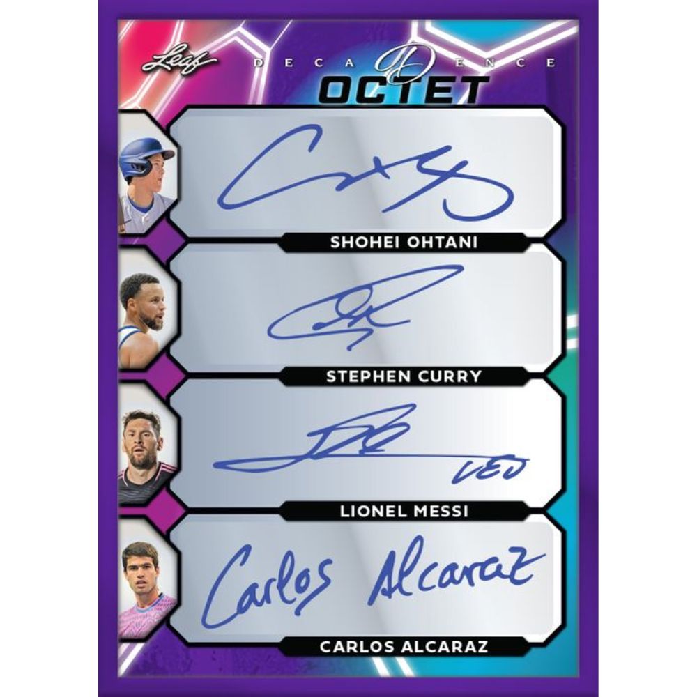 2024 Leaf Decadence Multi-Sport Cards - Octet: Shohei Ohtani_Stephen Curry_Lionel Messi_Carlos Alcaraz