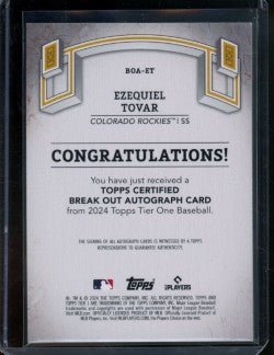 2024 Topps Tier One Ezequiel Tovar Auto /199 Rockies - Trading Card Market