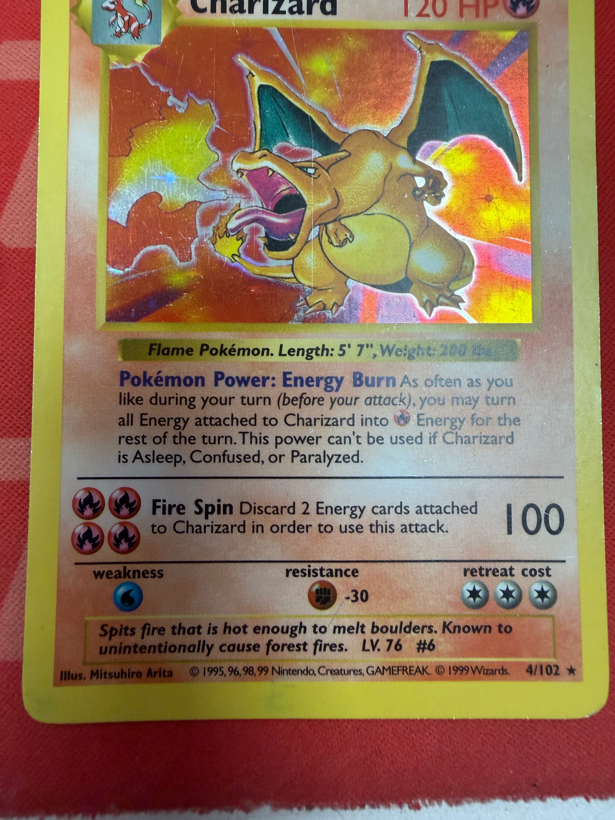 1999 Pokemon Base Set Charizard Holo Shadowless MP-HP 4/102