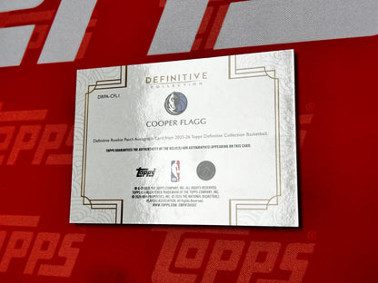 2025/26 Topps Definitive Cooper Flagg Rookie Patch Autograph RPA /10 Mavericks