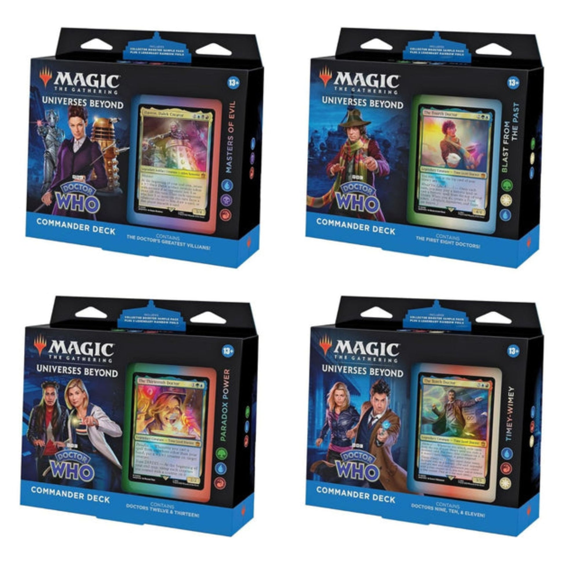 mtg universes beyond commander decks Magic The Gathering Universes Beyond Doctor Who Commander Deck Display (4 Decks)
