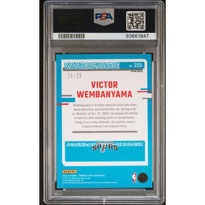 2023/24 Panini Optic Victor Wembanyama Rookie Black Velocity /39 PSA 9 Spurs