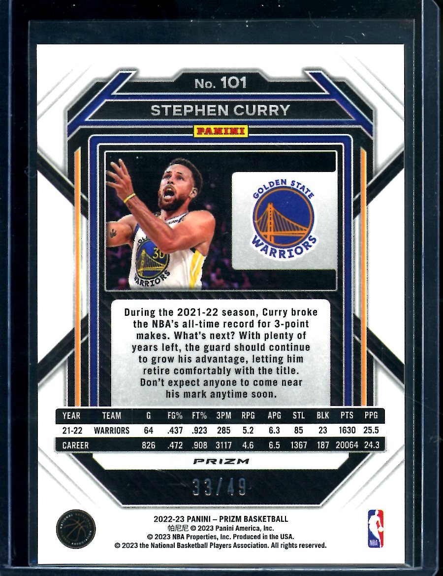 2022/23 Panini Prizm Choice Stephen Curry Blue Choice /49 Warriors