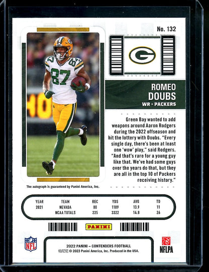 2022 Panini Contenders Romeo Doubs Rookie Championship Ticket Auto /49 Packers