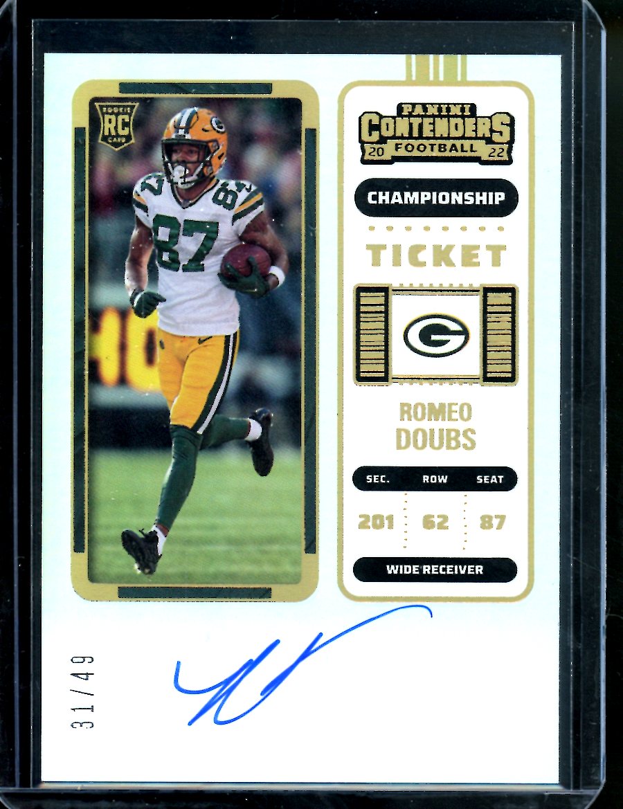 2022 Panini Contenders Romeo Doubs Rookie Championship Ticket Auto /49 Packers