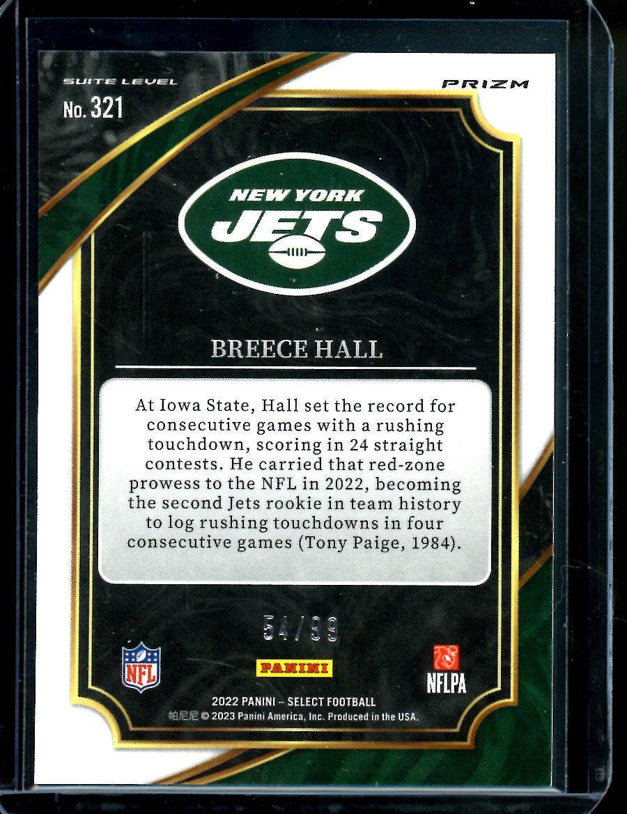 2022 Panini Select Breece Hall Rookie Suite Level Blue /99 Jets