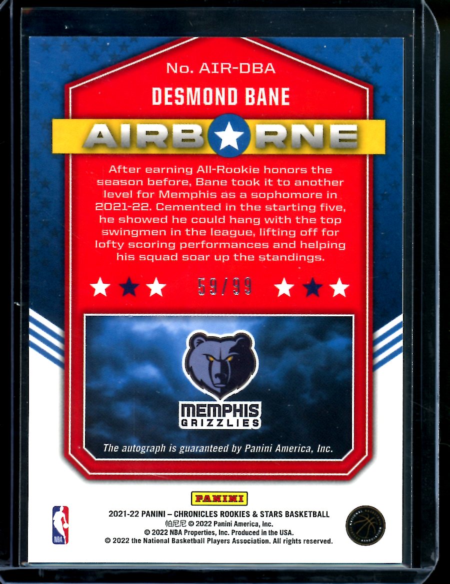 2021/22 Panini Chronicles Desmond Bane Airborne Auto /99 Grizzlies