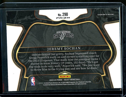 2022/23 Panini Select Jeremy Sochan Rookie Courtside Silver Spurs
