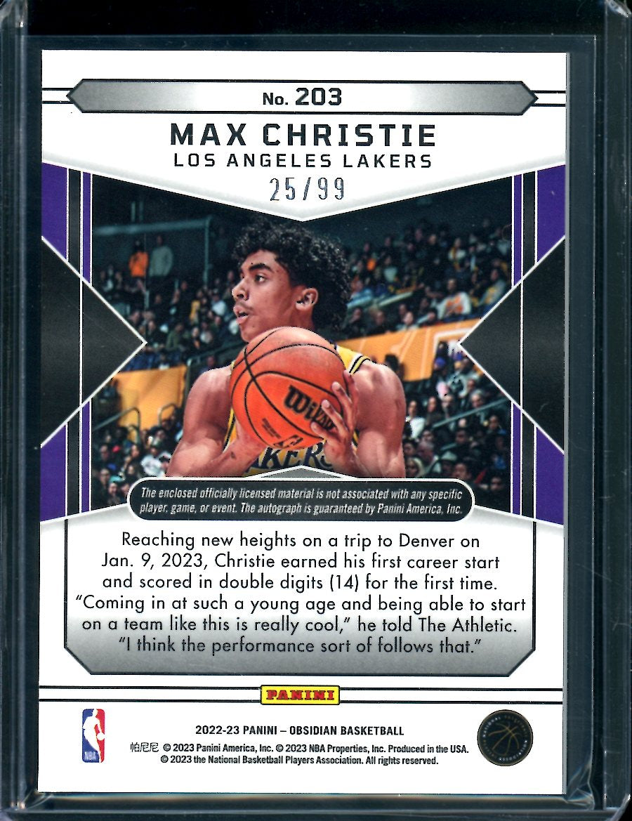 2022/23 Panini Obsidian Max Christie Rookie Auto RPA /99 Lakers