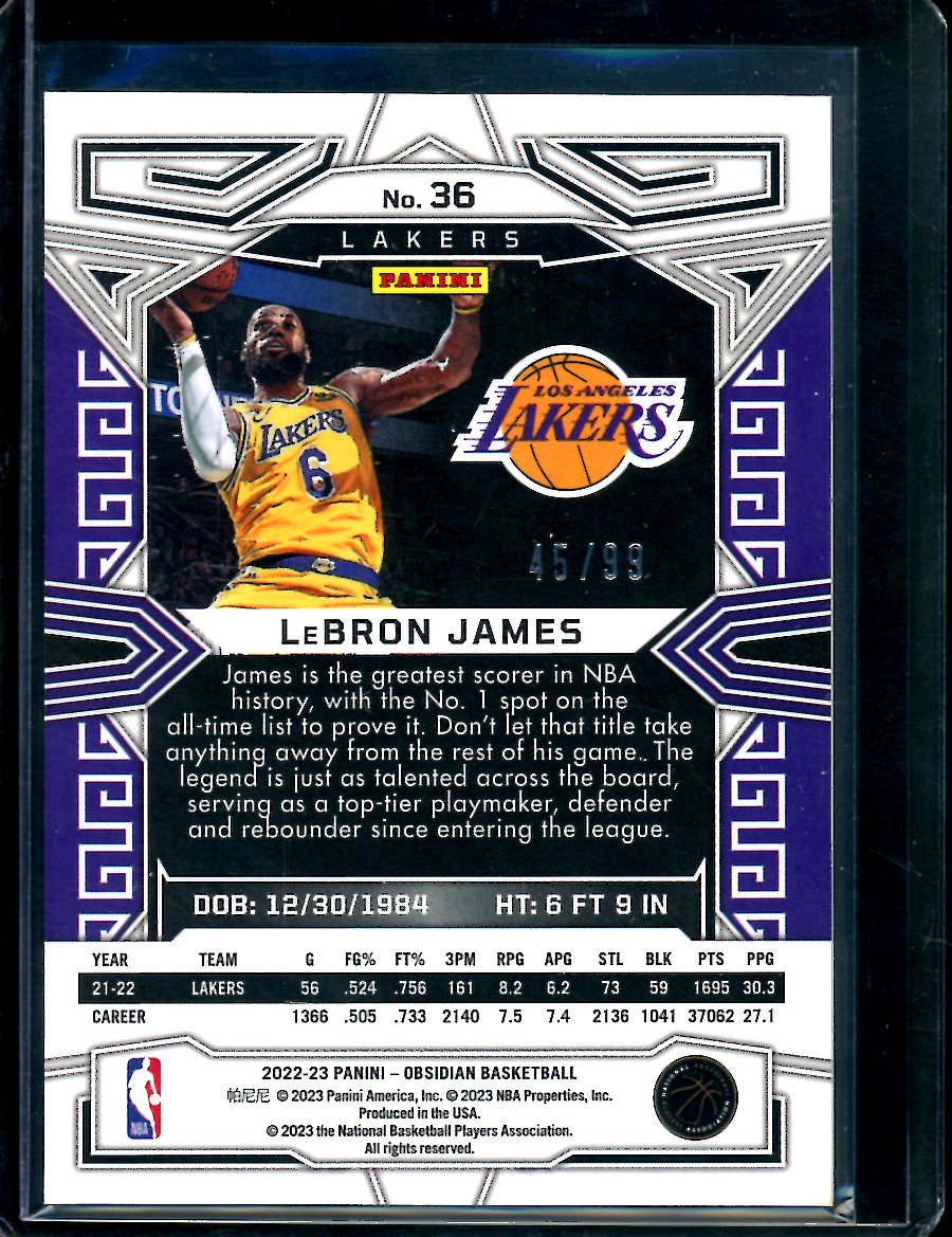 2022/23 Panini Obsidian LeBron James /99 Lakers – Trading Card Market