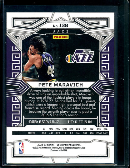 2022/23 Panini Obsidian Pete Maravich Neon Etch Flood SSP Jazz