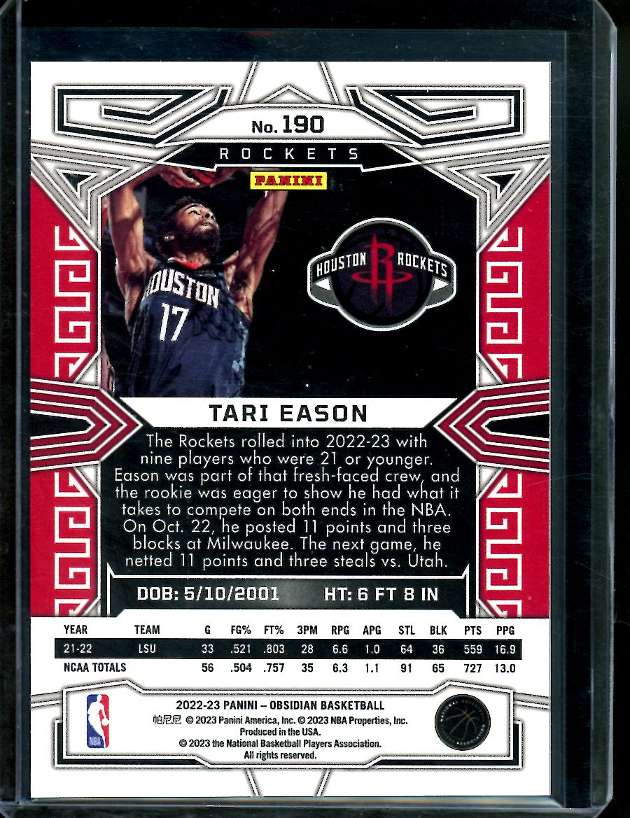 2022/23 Panini Obsidian Tari Eason Rookie Neon Etch Flood SSP Rockets