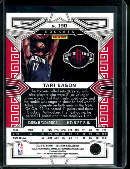 2022/23 Panini Obsidian Tari Eason Rookie Neon Etch Flood SSP Rockets