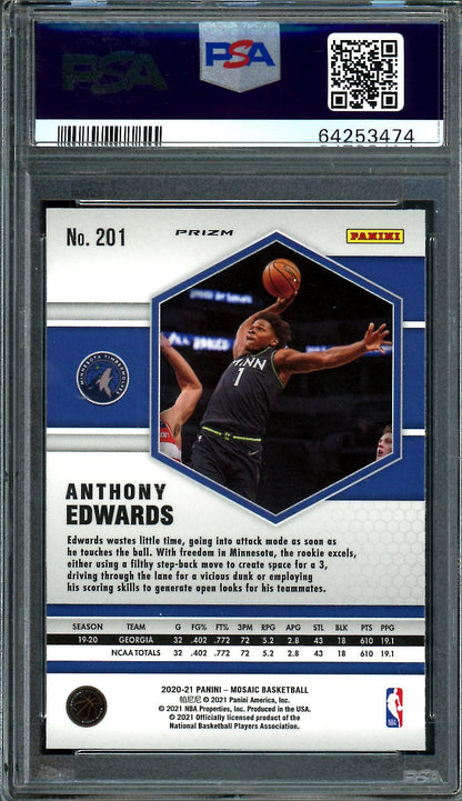 2020/21 Panini Mosaic Anthony Edwards Rookie Yellow Reactive PSA 10 Timberwolves