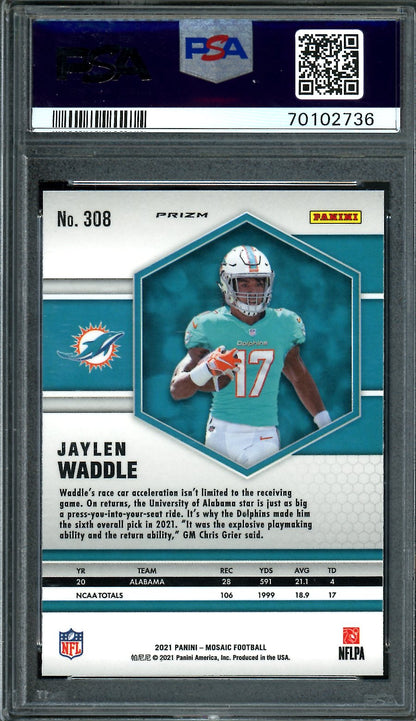 2021 Panini Mosaic Jaylen Waddle Rookie Pink Camo PSA 10 Dolphins