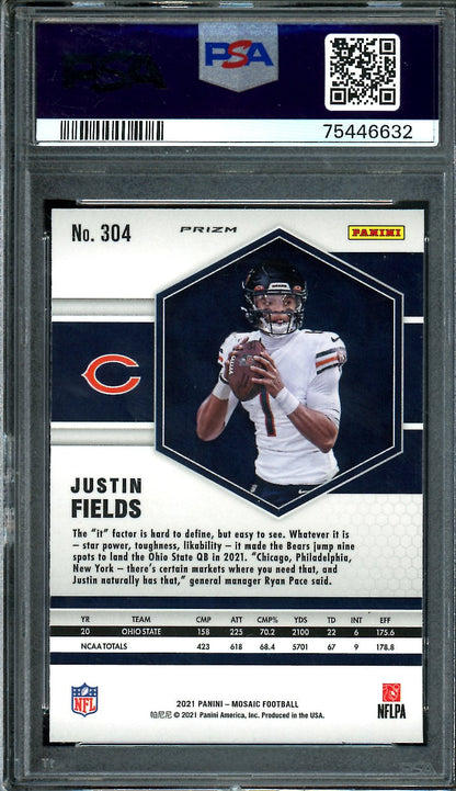 2021 Panini Mosaic Justin Fields Rookie Orange Reactive PSA 10 Bears