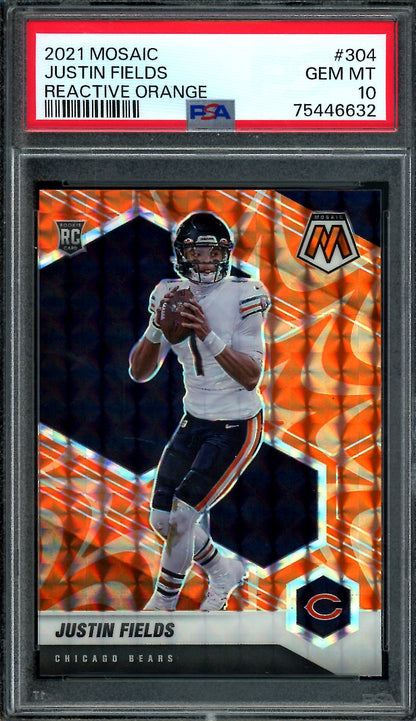 2021 Panini Mosaic Justin Fields Rookie Orange Reactive PSA 10 Bears