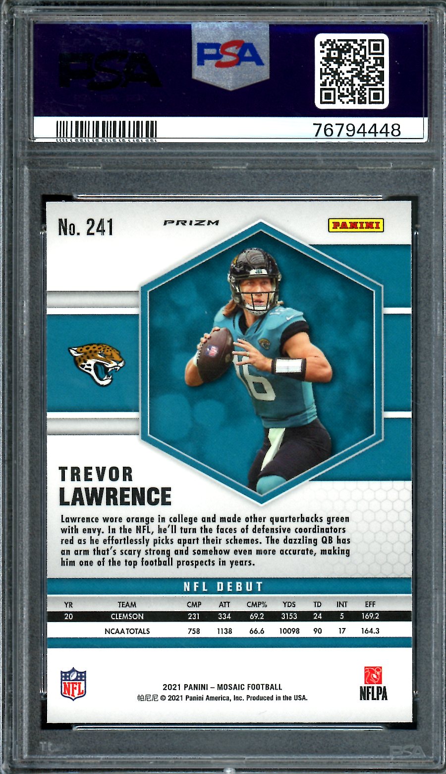 2021 Panini Mosaic Trevor Lawrence Rookie Debut Orange Reactive PSA 10 Jaguars