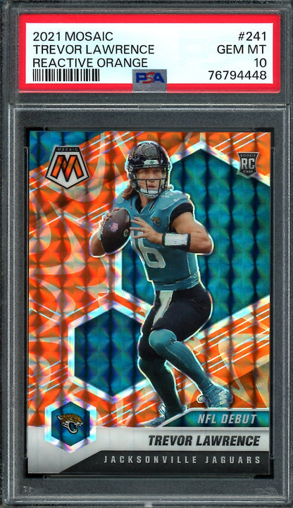 2021 Panini Mosaic Trevor Lawrence Rookie Debut Orange Reactive PSA 10 Jaguars