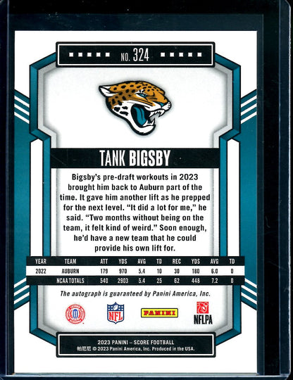 2023 Panini Score Tank Bigsby Rookie Auto Blue /35 Dolphins