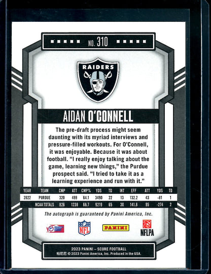 2023 Panini Score Aidan O'Connell Rookie Auto Raiders