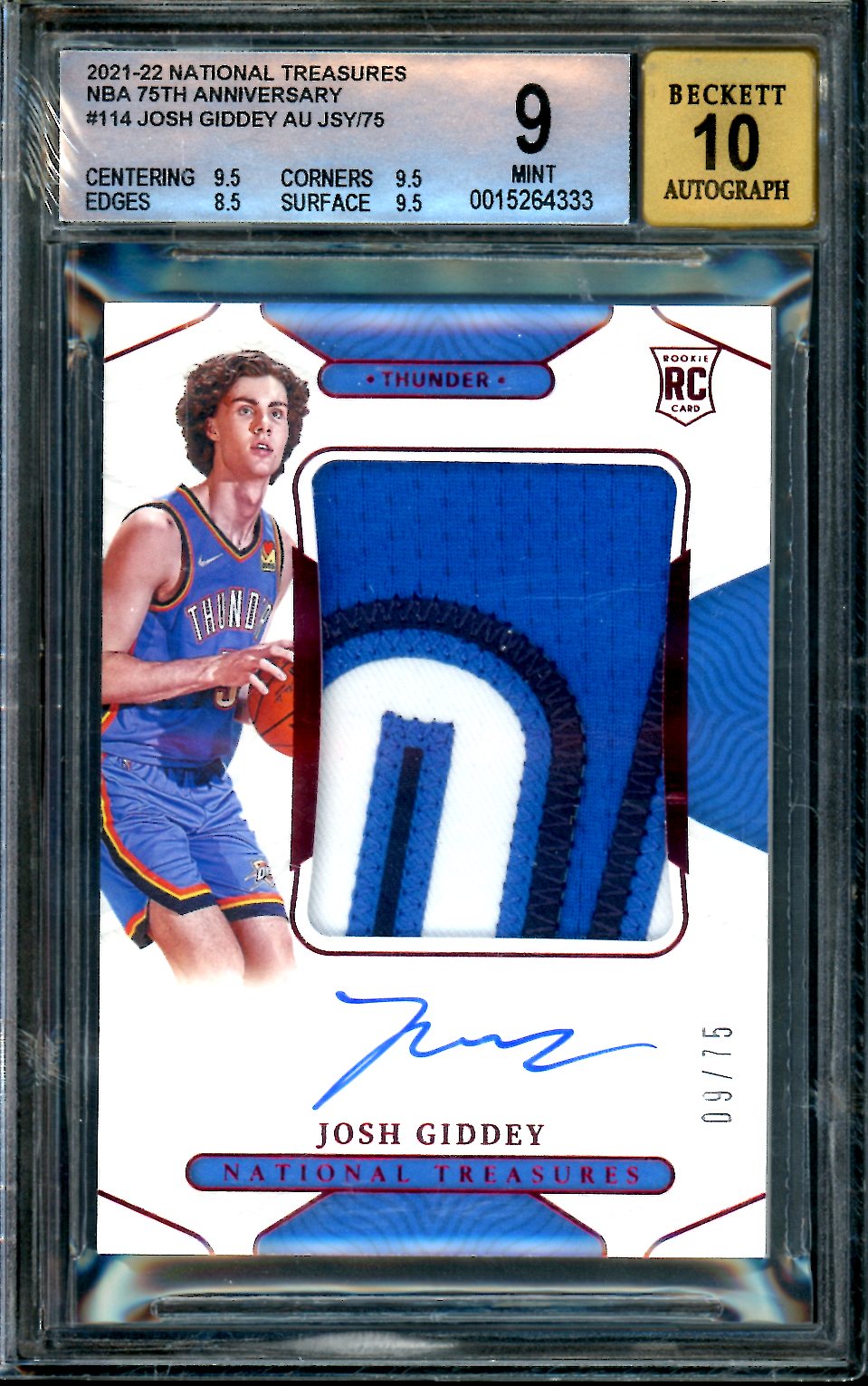 2021-22 Panini National Treasures Josh Giddey Rookie RPA /75 BGS 9 Thunder