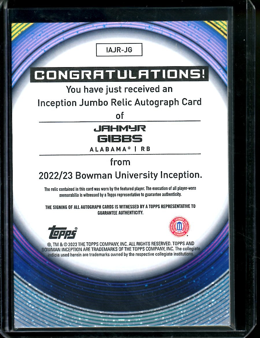 2023 Bowman Inception Jahmyr Gibbs Patch Auto /199 Lions - Trading Card Market