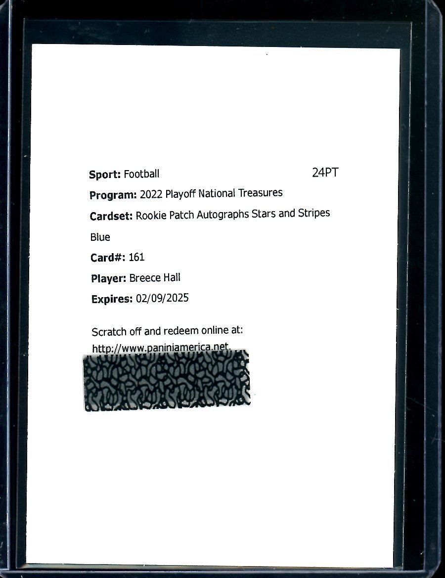 2022 Panini National Treasures Breece Hall Rookie RPA Stars & Stripes Redemption /10 Jets 