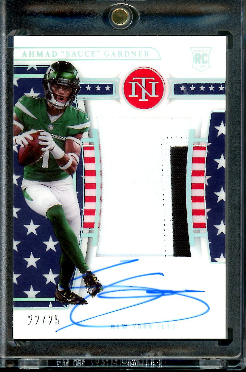 2022 Panini National Treasures Ahmad "Sauce" Gardner Rookie Stars & Stripes RPA /25 Jets