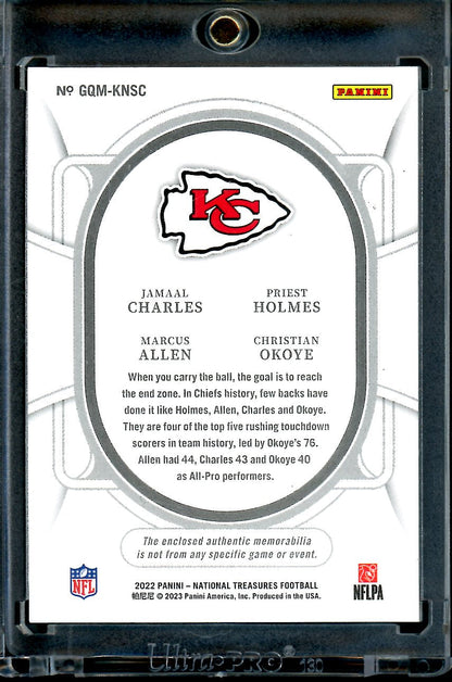 2022 Panini National Treasures Charles/Holmes/Allen/Okoye Quad Nike Patch 1/1 Chiefs