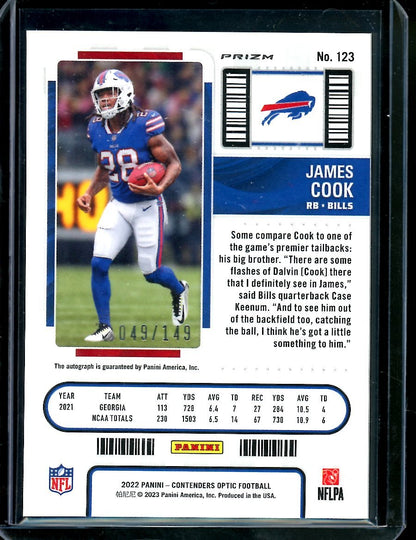2022 Panini Contenders Optic James Cook Rookie Auto Red /149 Bills - Trading Card Market