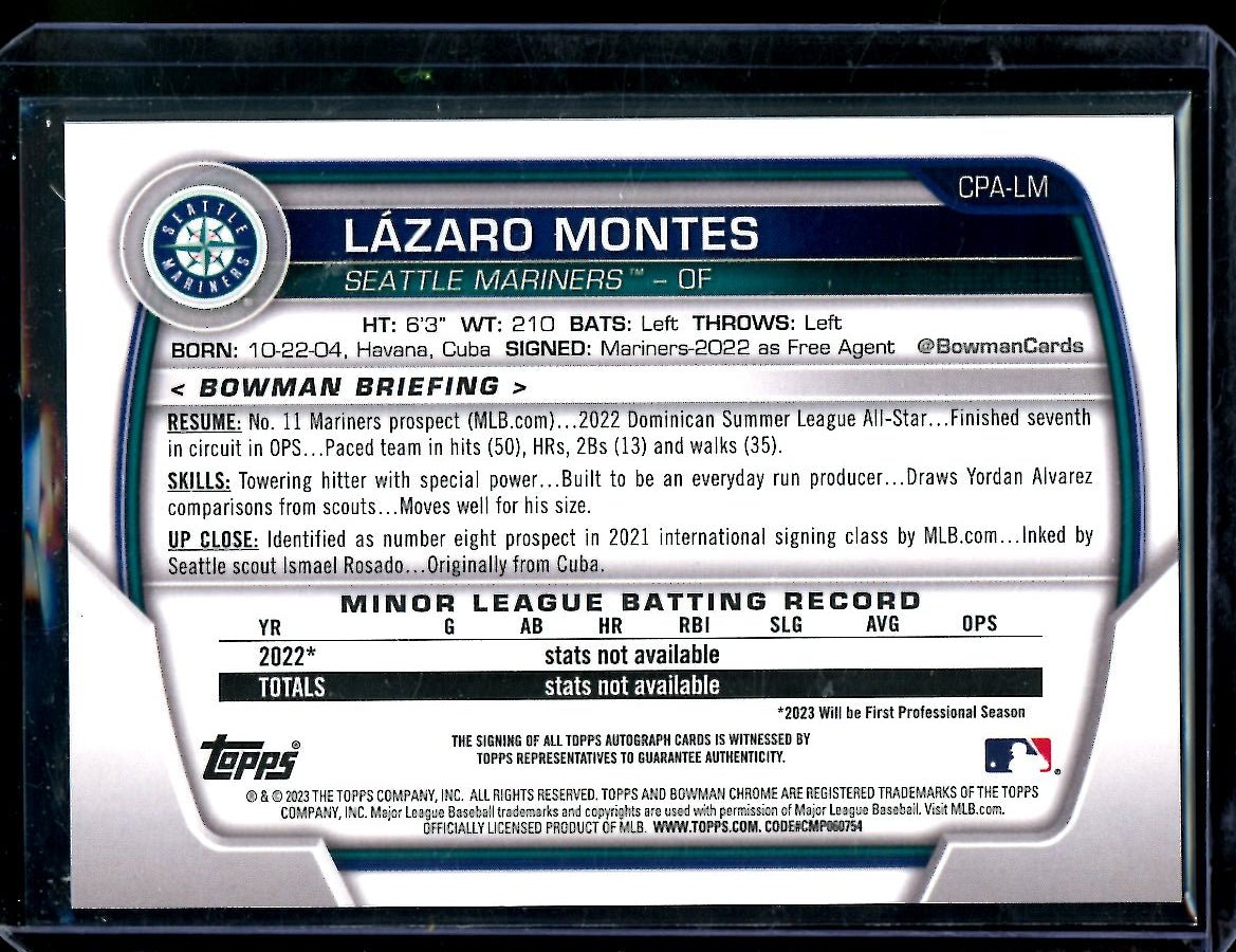 2023 Bowman Chrome Lazaro Montes 1st Bowman Auto Mariners - Trading Card Market