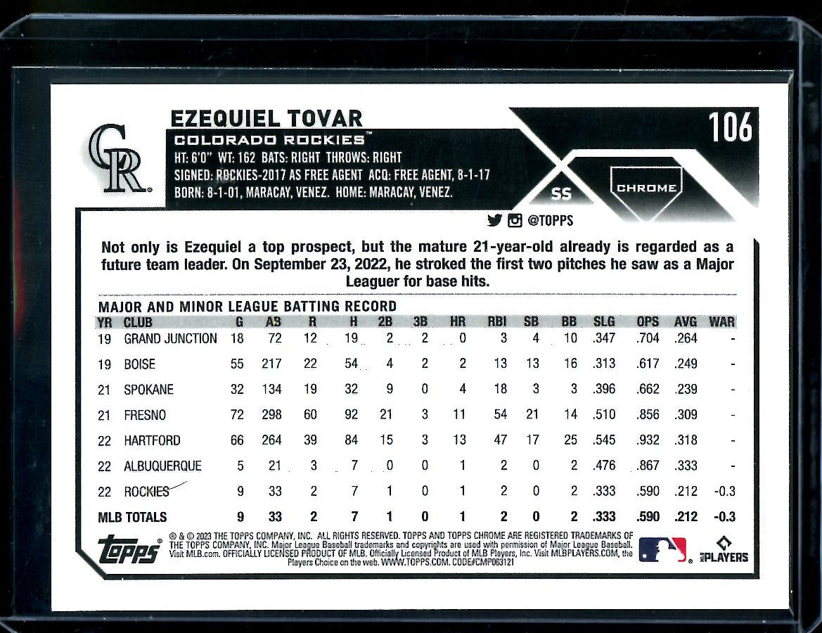2023 Topps Chrome Ezequiel Tovar Rookie Gold /50 Rockies