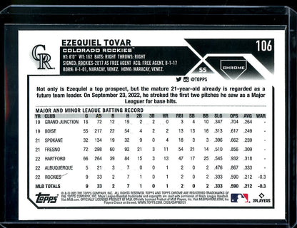 2023 Topps Chrome Ezequiel Tovar Rookie Gold /50 Rockies